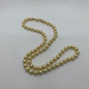 Vintage Faux Pearl Necklace Hand-Knotted Hidden Clasp 24-inch Elegant Classic